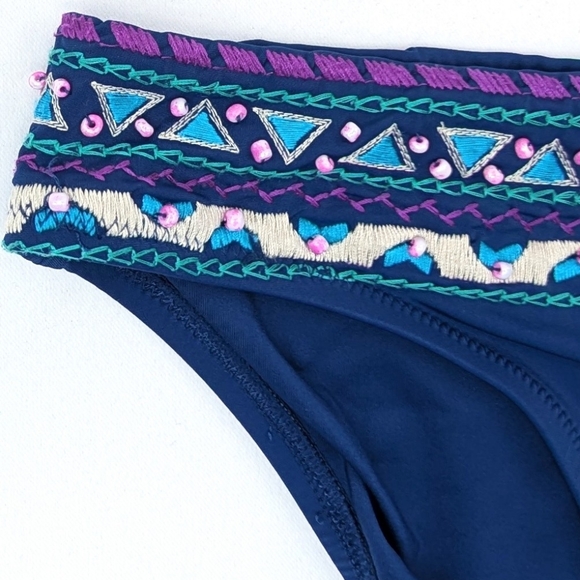 Nanette Lepore 2-Piece Bikini Swimsuit Triangle Top Beaded Costa Del Sol Navy S - Picture 11 of 16